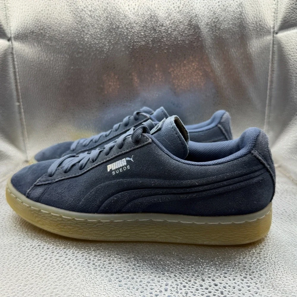 Size 5.5C Puma‎ Suede Gum Blue Mens Lace-Up Classic Comfort Sneaker Shoes